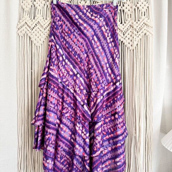 Cache Tiered Purple Print Skirt NWT Women’s Small - Picture 5 of 6